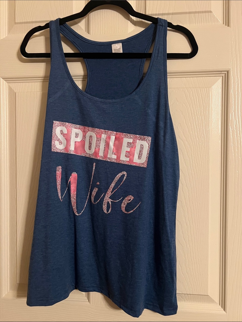 SHEIN Blue Tank Top with Pink 'Spoiled Wife' Graphic